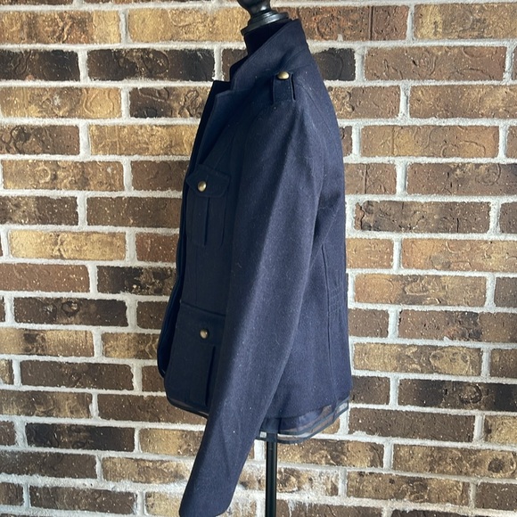 LOFT Navy Blue Mesh Trim Jacket Blazer Wool Blend - Picture 12 of 16